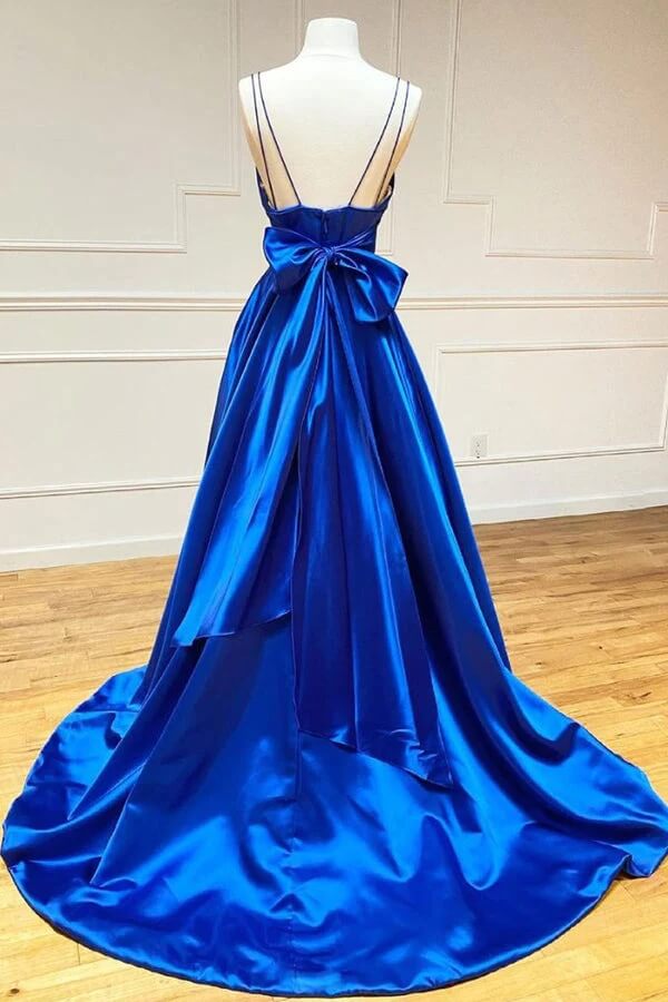 Simple Satin Blue Long Prom Dress A Line Straps Evening Dress PFP1590 –  Promfast